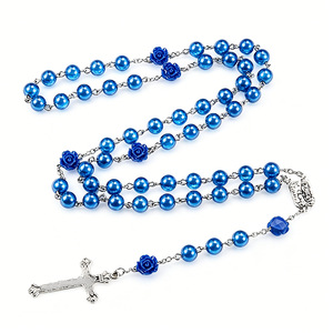 Rosario Católico de Perlas de Vidrio con Cruz de Marí<span class=keywords><strong>a</strong></span> y Jesús para <span class=keywords><strong>la</strong></span> Oración Diaria, Devoción y Fe - Product Image 1