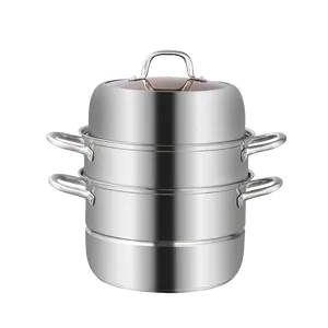 Vente en gros Batterie de cuisine en métal épaissie multifonction en acier inoxydable marmite à vapeur avec double oreille et couvercle