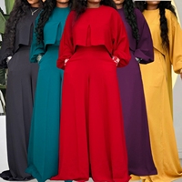 Ensemble deux pièces tendance pour femmes africaines J8153, haut à col rond et manches lanternes irrégulières, pantalon ample à jambes larges, tenue assortie pour femmes