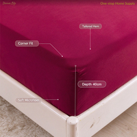 Drap plat à poches profondes en microfibre 90 GSM 300 fils/cm² Rouge bordeaux uni Écologique Literie d'hôtel Vente en gros Taille personnalisée Maison