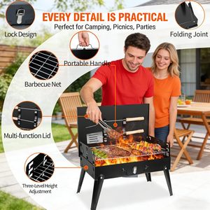 Portable Compact Charcoal BBQ Grill <b>Kit</b> Foldable Camping Grill for Outdoor Cooking with Barbecue Tools - Product Image 3