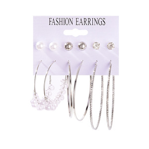 Fashion <b>Earrings</b> Set 6 Pairs Geometric Stainless Steel Women's Jewelry Hoop Studs <b>Piercing</b> <b>Earring</b> Collection - Product Image 3