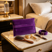Pochette à bijoux en velours suédé violet sur mesure avec logo, petit format, sac d'emballage en microfibre, enveloppe