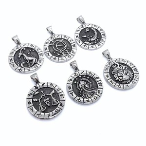 Collar con colgante de constelación del zodiaco de plata tibetana, regalo unisex, joyería con dije redondo para hombres y mujeres, colgante de astrología de 12 signos - Product Image 1
