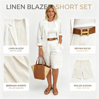 Ensemble décontracté deux pièces pour femme en mélange de lin confortable : Blazer à revers crantés et short bermuda taille haute coupe ample pour le bureau