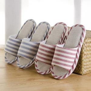 Chaussons en lin rayés pour femmes, à semelle souple, pour la maison et la chambre, adaptés aux saisons printemps, été et hiver - Product Image 5