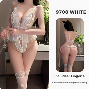 Ensemble de lingerie sexy en dentelle, body sans entrejambe, costume de jeu de rôle mignon pour femme, avec bas, vente en gros et dropshipping - Product Image 3