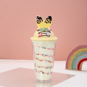 Gobelet tendance 450 ml multi-couleurs pastel en plastique à double paroi avec paille, motif oreilles de lapin 3D et saupoudrage de crème fouettée - Product Image 3