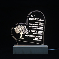 Lampe en acrylique en forme de cœur personnalisée, lumière de nuit LED, décoration de chambre d'enfant, lampe à base en bois LED, décoration, panneau en acrylique, lampe en acrylique LED
