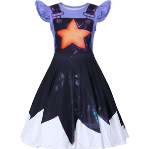 Vestido de poliéster con estampado de dibujos animados y mangas de volantes de Bobby's Game Time para niñas, ideal para cosplay. - Product Image 1