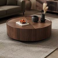Table basse ronde en noyer haut de gamme de style mi-siècle, table basse style Wabi Sabi pour salon nordique