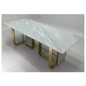Tavolo da pranzo in marmo di pietra naturale di lusso Villa Ultra blu di cristallo lungo tavolo da pranzo e sedia combinazione