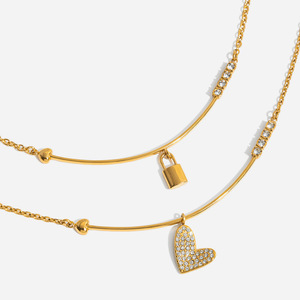 Elegante Collar con Colgante de Corazón en Acero Inoxidable con Incrustaciones Doradas, Joyería de Moda para Mujer, Regalo - Product Image 1