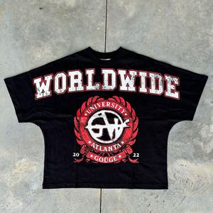 Camiseta DTG de algodón 100% de peso pesado para hombre, cuello redondo con dibujos animados Boxy Drop Shoulder Hip Hop Fit, camiseta de tela de punto para hombre - Product Image 1