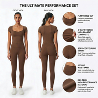 Ensemble de yoga de qualité supérieure pour femme en Spandex/Nylon, extensible dans quatre directions, respirant, séchage rapide, avec haut court sculptant et leggings taille haute