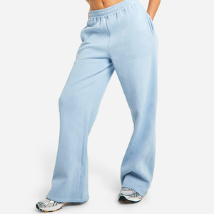 High Quality Breathable Winter Women's Streetwear Sweatpants Mid Waist Wide Leg Flare Anti-Wrinkle Flat Front Embroidery - Product Image 1