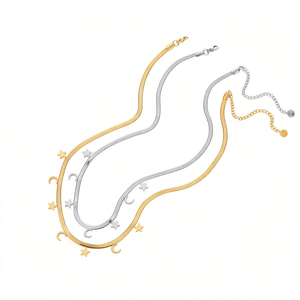 Collana con Ciondolo a Forma di Stella e Luna in Oro, Argento e Acciaio 46898 - Product Image 2