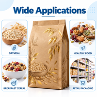 Sachet personnalisé en papier kraft sans fenêtre, scellé sur huit côtés, pour flocons d'avoine, avec marquage à chaud, pour la vente au détail et en gros