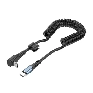 Kabel isi daya Cepat kabel gulung pegas fleksibel kualitas tinggi 1.5M kabel USB C ke C untuk mobil 90 derajat PD 60W kabel gulung TPU