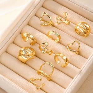 Ensemble de bagues géométriques épaisses plaquées or tendance pour femmes, bijoux de mode de haute qualité pour femmes, bagues épaisses pour doigts - Product Image 6