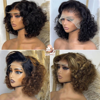 Peluca de Cabello Humano Corto Estilo Bob, Ondulado y Rizado, con Cierre de Encaje HD 5x5 sin Pegamento, Cabello Virgen Vietnamita Original