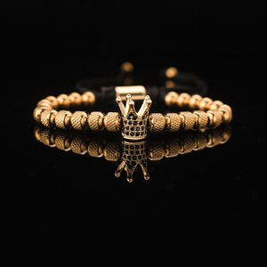 Bracelet en acier inoxydable plaqué or 18 carats tressé à la main pour homme, motif ananas perlé, vente en gros de luxe - Product Image 5