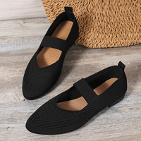 Chaussures plates Mary Jane tricotées en gros, mocassins respirants à bout pointu en maille, chaussures décontractées à bride élastique, support OEM ODM