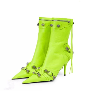 Botas De Mujer Western Style Rivet Studded Side Leather Ankle High Women <b>Heel</b> Boots for Ladies - Product Image 2