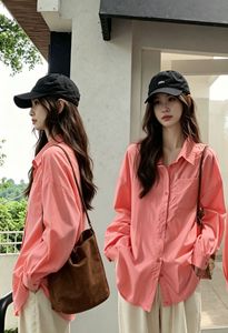 新しいピンクのシャツ、長袖、ゆったりとした夏らしいデザイン、薄手のコート、日焼け止めシャツ、ゆったりとしたトップス、多用途に使える - Product Image 4