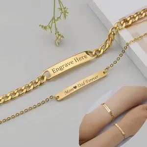 All'ingrosso coppia amante bracciale in acciaio inox regolabile cubano catena personalizzata inciso nome braccialetto per le donne gioielli di fidanzamento