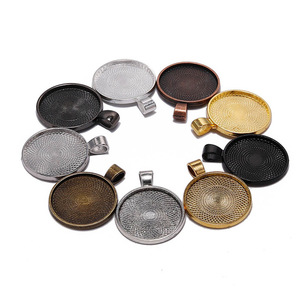 St. Kunkka 25mm Round Pendant Base Zinc Alloy Plated Jewelry Findings For DIY Gemstone Pendant Making - Product Image 1