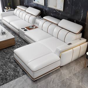 Sofá Cama Moderno Europeo con Mesa de Centro, Funcional, de Cuero Genuino, Muebles para Sala de Estar - Product Image 1