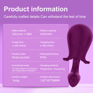 Uygulama Kontrollü Sallanan Döner Dokunaçlı Dildolar Vibratör Hava Darbeli Patlama Ahtapot Klitoral Vibratör Kadınlar için G Noktası Stimülasyonu - Product Image 6