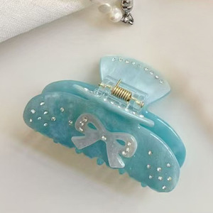 Pinzas para el pelo francesas con diamantes ostentosos de color rosa claro y azul, diseño de tiburón con lazo dulce para niñas con accesorios de cola de caballo elegantes - Product Image 3