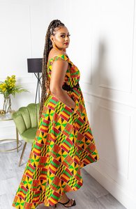 Vêtements ethniques africains personnalisés Afrique de l'Ouest Robe à épaules nues haute basse pour l'été - Product Image 3
