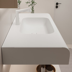 Modern Cream White Bathroom Vanity with Solid Surface Integrated <b>Sink</b> Floating Cabinet with <b>Storage</b> Drawers - Product Image 4