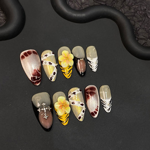 <span class=keywords><strong>Uñas</strong></span> Postizas Hechas a Mano TSZS, Forma <span class=keywords><strong>de</strong></span> Almendra, con <span class=keywords><strong>Flores</strong></span> 3D, Corazones, Diamantes <span class=keywords><strong>de</strong></span> Imitación, Metálicas, Pintadas a Mano, Acrílicas, <span class=keywords><strong>para</strong></span> Mujer - Product Image 2