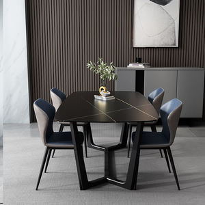 Table à manger carrée moderne et simple, écologique, durable, en pierre, avec pieds en métal luxueux pour 4 à 6 personnes, pour hôtels, familles, restaurants - Product Image 2