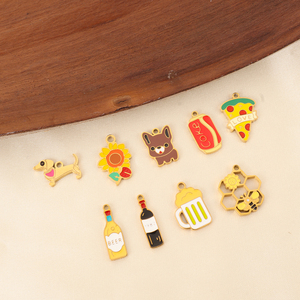 Panal de abeja hueco de acero inoxidable chapado en oro de 18 quilates, colgante de perro Pizza con flor, accesorios de joyería para <span class=keywords><strong>collar</strong></span>, pulsera - Product Image 5