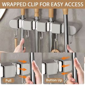 <b>Wall</b> Mounted Self-Adhesive Broom <b>Mop</b> Holder Multifunction Kitchen Organizer Rack with No Drilling Kitchens Storage Solution - Product Image 3