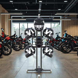 커스텀 로고 4S 자동차 오토바이 매장용 메탈 액세서리 블랙 다면 랙 모터 헬멧 스탠드 디스플레이 - Product Image 1