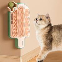 Brosse auto-nettoyante murale pour chat avec boule de catnip, lot de 2, jouet de massage et de toilettage adhésif pour chats d'intérieur et chatons