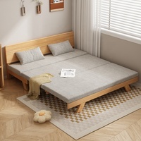Canapé-lit en bois massif de style Japandi, tissu en lin, coussins confortables pour petit appartement, salon, meubles de maison
