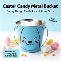 Seau en fer blanc Lapin de Pâques, qualité alimentaire, avec poignée pivotante, pour la chasse aux œufs de Pâques et le rangement de bonbons, logo personnalisé, matériaux recyclés