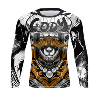 T-shirt de compression à manches longues pour homme avec logo personnalisé, en spandex et nylon, séchage rapide, protection solaire UPF pour l'entraînement MMA BJJ