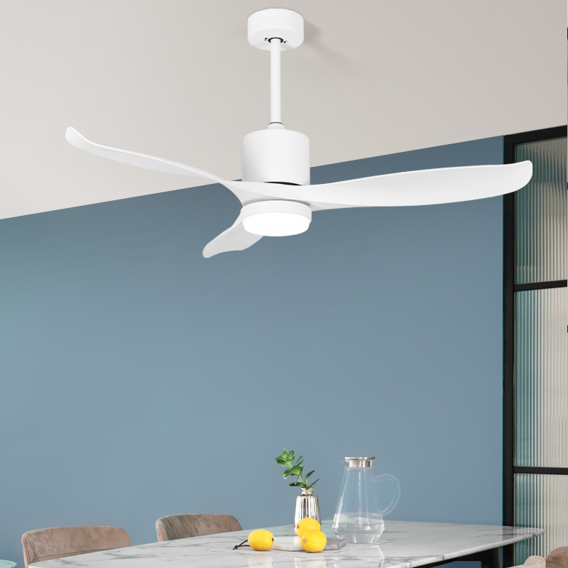 Modern LED Ceiling Fan DC Motor 6-Speed Remote Control Dimmable Durable Metal Plastic Lamp 3-Blade 52" Powerful Noiseless Indoor