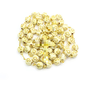 Collier chaîne de pull unisexe en perles d'imitation et croix, blanc et or, style rétro européen, origine Yiwu - Product Image 3