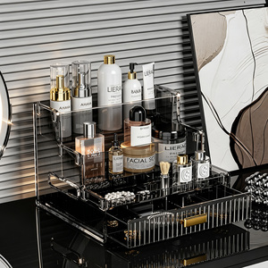 Organisateur de cosmétiques avec tiroir, boîte de rangement pour maquillage, support transparent à 3 niveaux pour produits de soin, pour salle de bain, coiffeuse - Product Image 5