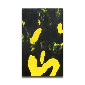 现代黑色和黄色墙壁装饰手绘家居装饰抽象混合媒体绘画在拉伸画布上