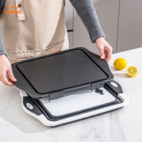 Planche à découper multifonctionnelle pliable 3-en-1 Wanuo, avec passoire et bac à vaisselle en silicone pour la cuisine